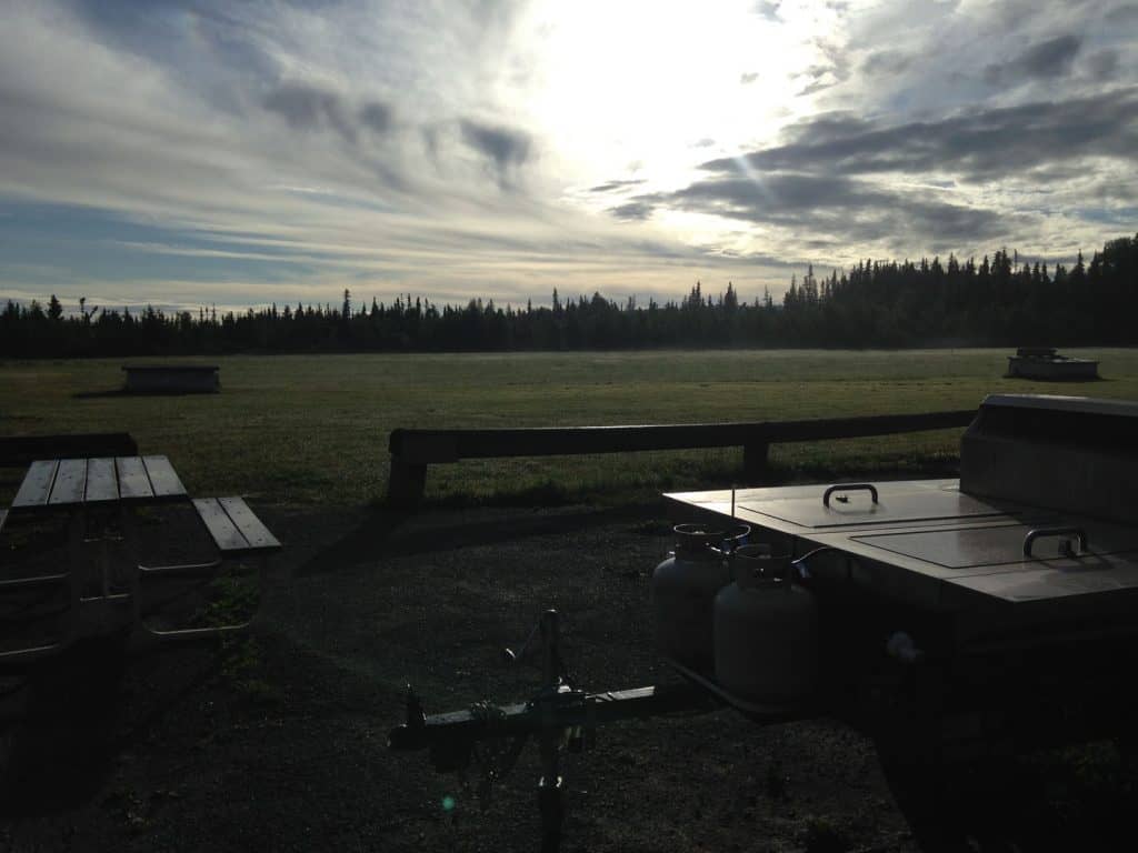 Sunset over the trap shooting facilities in Hinton, AB